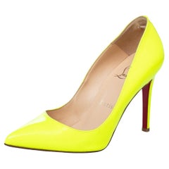 Used Christian Louboutin Neon Green Leather Pigalle Follies Pointed Toe Pumps