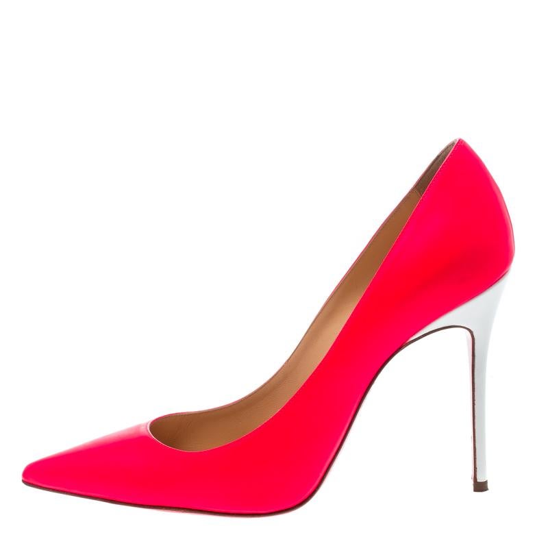 Women's Christian Louboutin Neon Hot Pink Leather So Kate Pumps Size 38