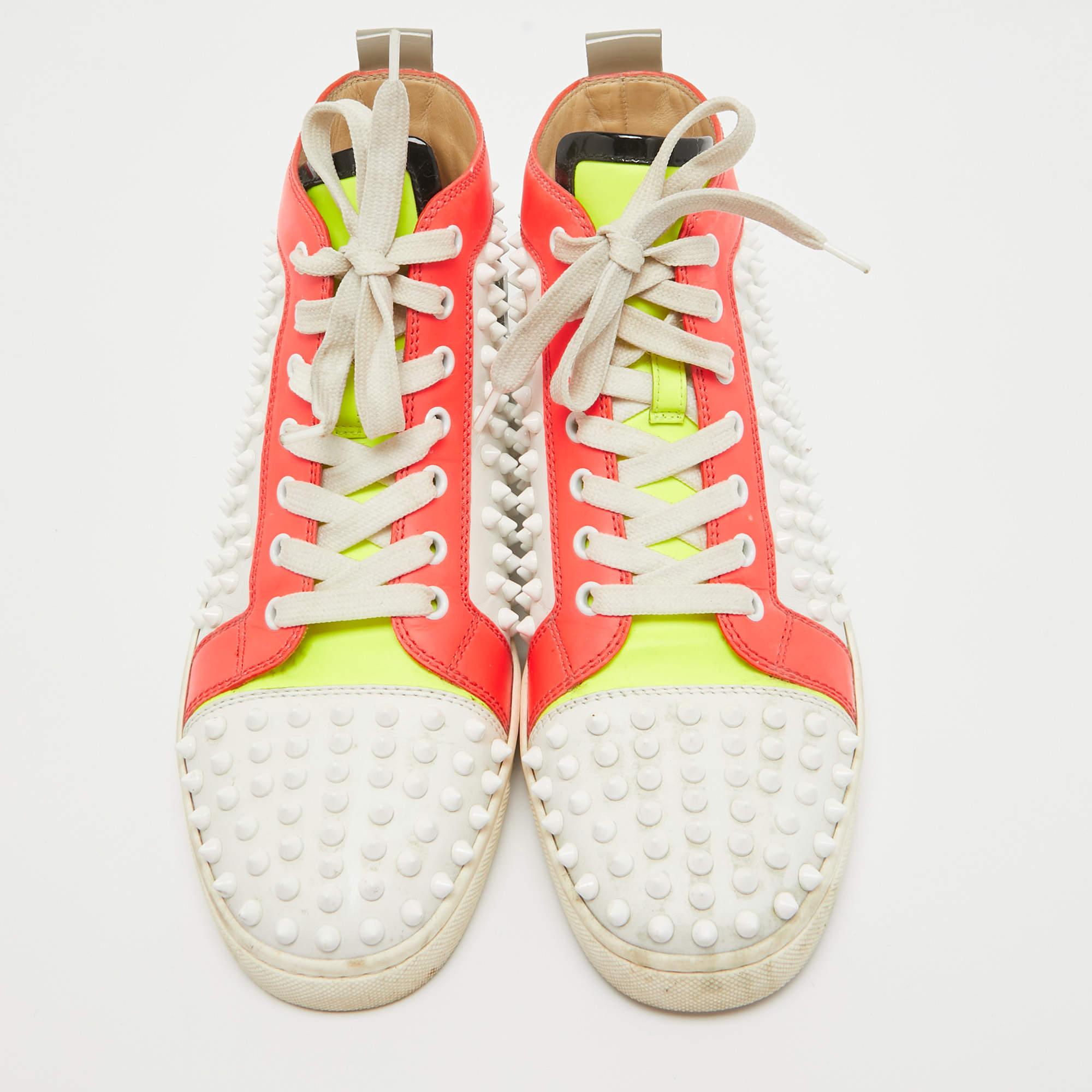 Beige Christian Louboutin Neon Multicolor Leather Louis Spikes Sneakers Size 40
