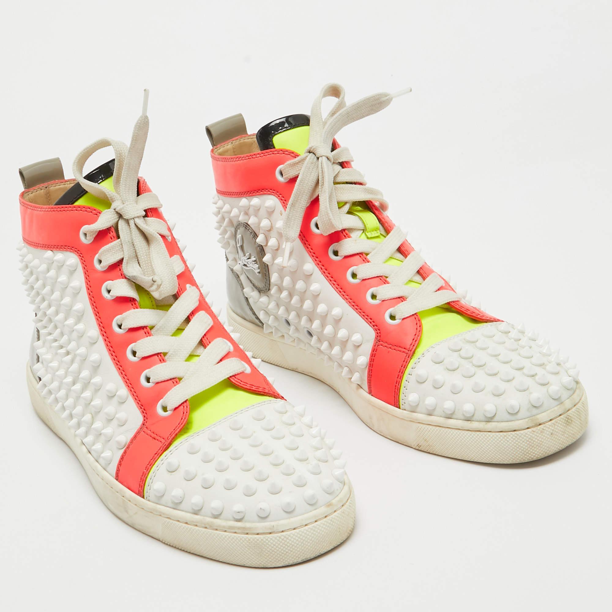 Christian Louboutin Neon Multicolor Leather Louis Spikes Sneakers Size 40 In Fair Condition In Dubai, Al Qouz 2