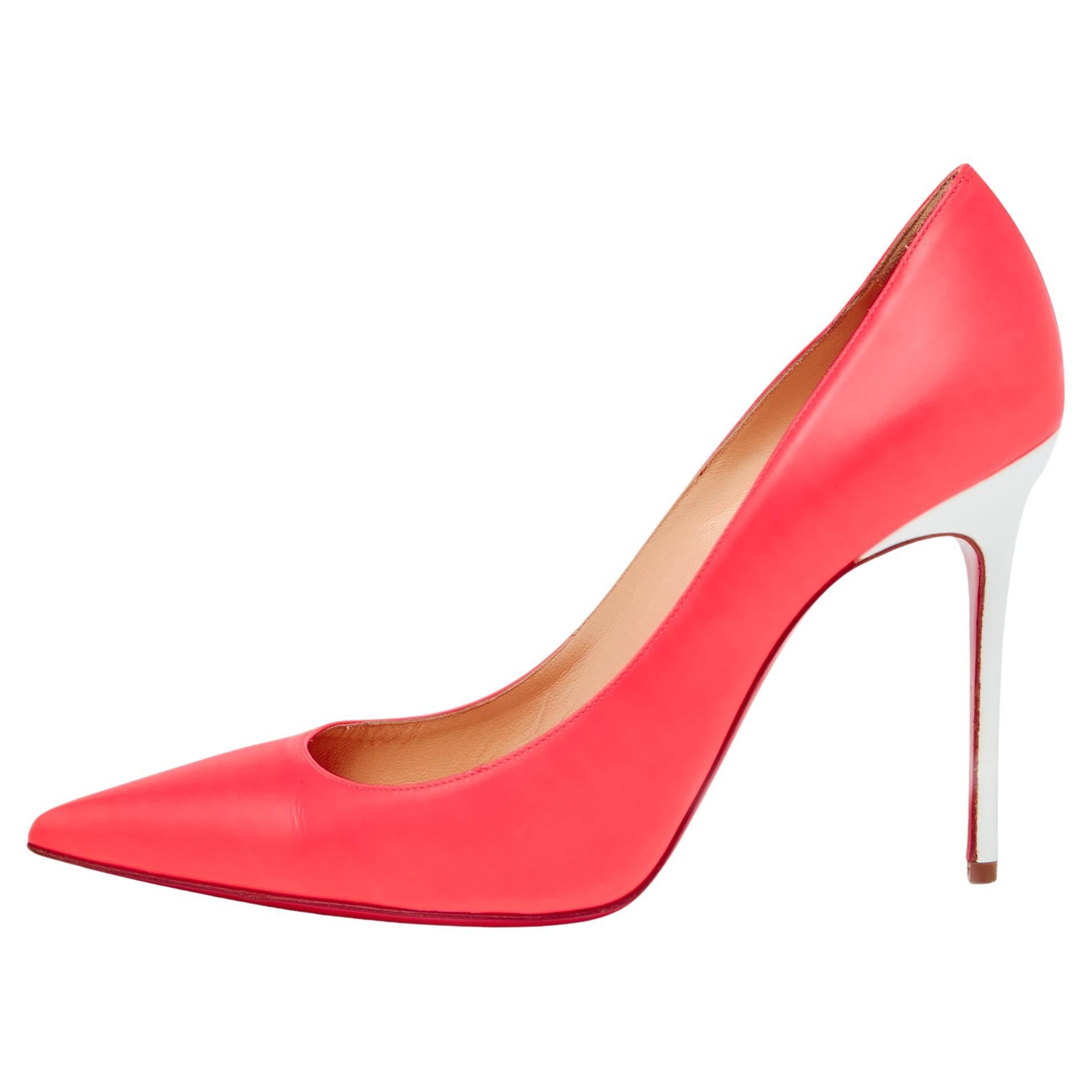 Christian Louboutin Neon Orange Leather Kate Pumps Size 38.5 For Sale at  1stDibs