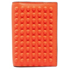 Christian Louboutin Neon Orange Leather Spikes Sifnos Wallet