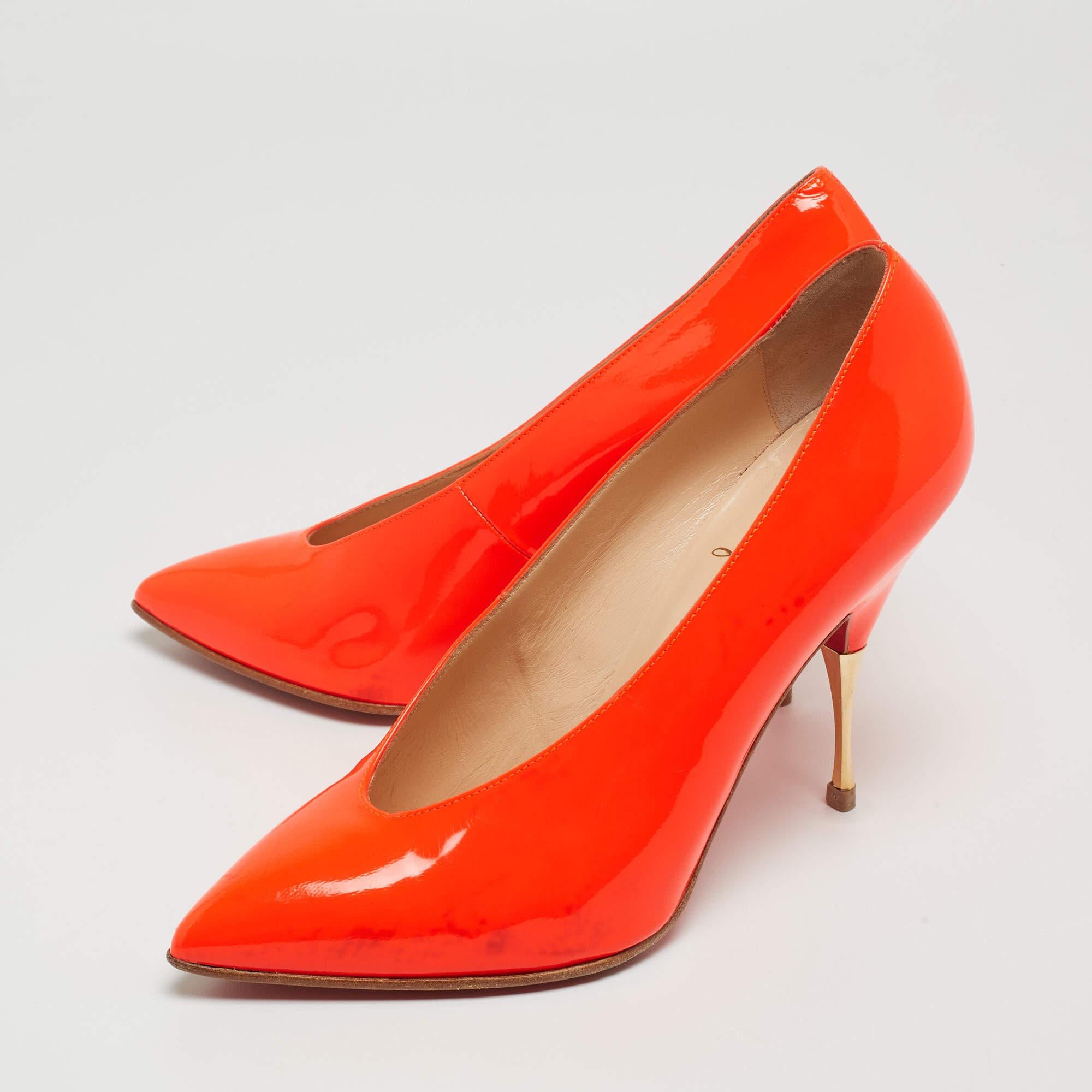 Christian Louboutin Neon Orange Patent Leather Lola Pumps Size 38 For Sale 3