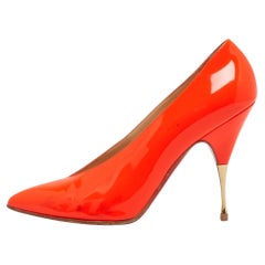 Used Christian Louboutin Neon Orange Patent Leather Lola Pumps Size 38