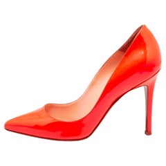 Christian Louboutin Neon Orange Patent Leather Pigalle Pumps Size 35.5