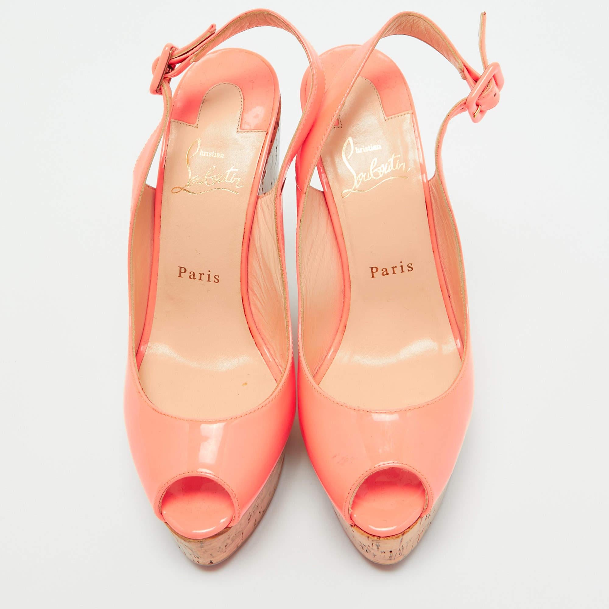 Christian Louboutin Neón charol Une Plume Cuña Slingback Bombas Tamaño 38 Naranja en venta