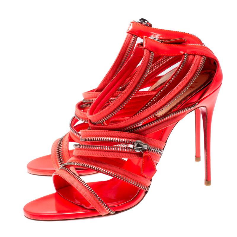 Christian Louboutin Neon Patent Leather Unzip Booty Strappy Sandals Size 40 2