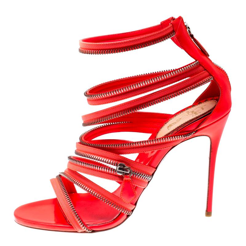 Christian Louboutin Neon Patent Leather Unzip Booty Strappy Sandals Size 40