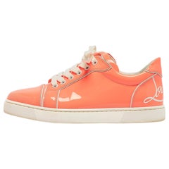Christian Louboutin Neon Peach Patent Leather Louis Junior Sneakers Size 38.5