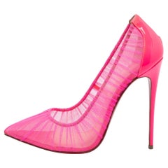 Christian Louboutin Neon Pink Chiffon And Patent Leather Draperia Pumps Size 41
