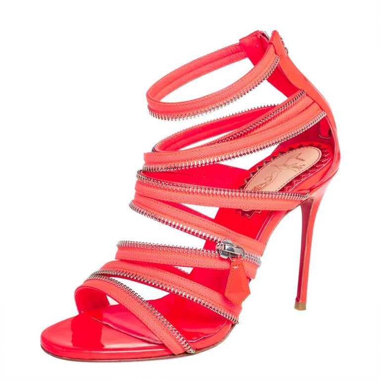 Christian Louboutin Neon Pink Fabric And Leather Unzip Booties Size 36 5 At 1stdibs