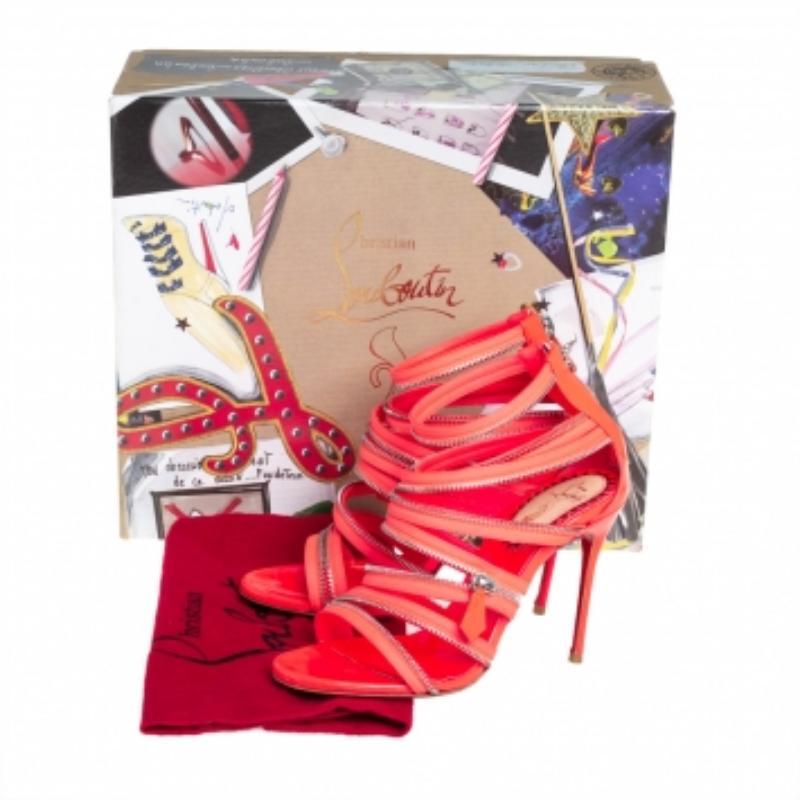 Christian Louboutin Botines sin cremallera de tela y piel rosa neón Talla 36.5 en venta 3