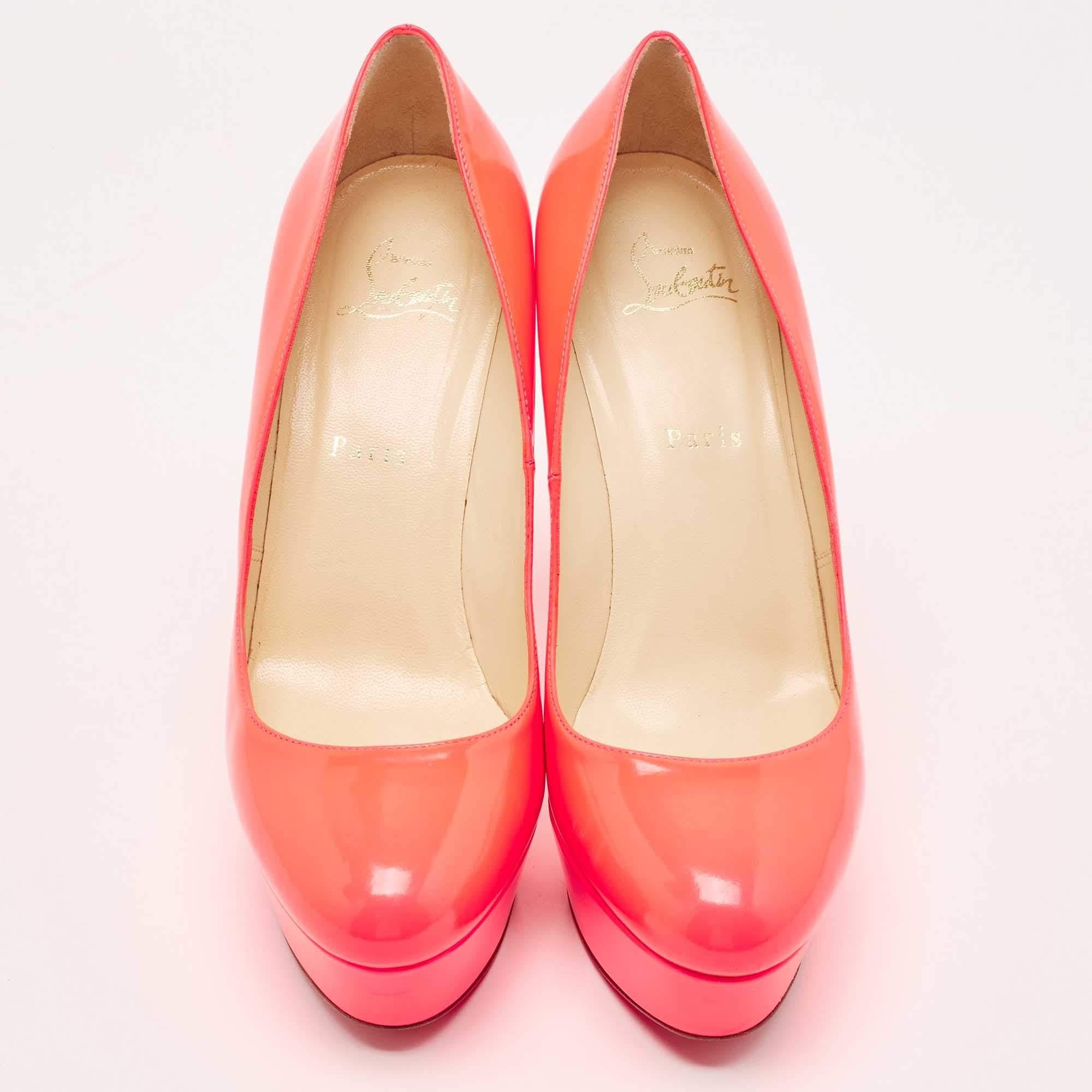 Women's Christian Louboutin Neon Pink Leather Bianca Pumps Size 39.5 For Sale