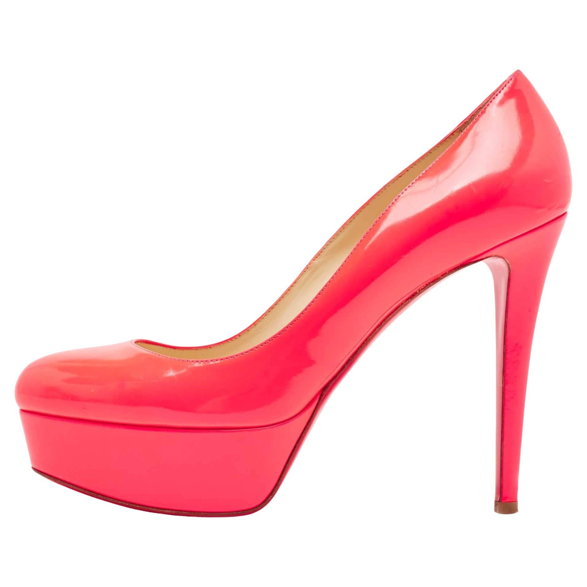 Christian Louboutin Neon Pink Leather Bianca Pumps Size 39.5 For Sale