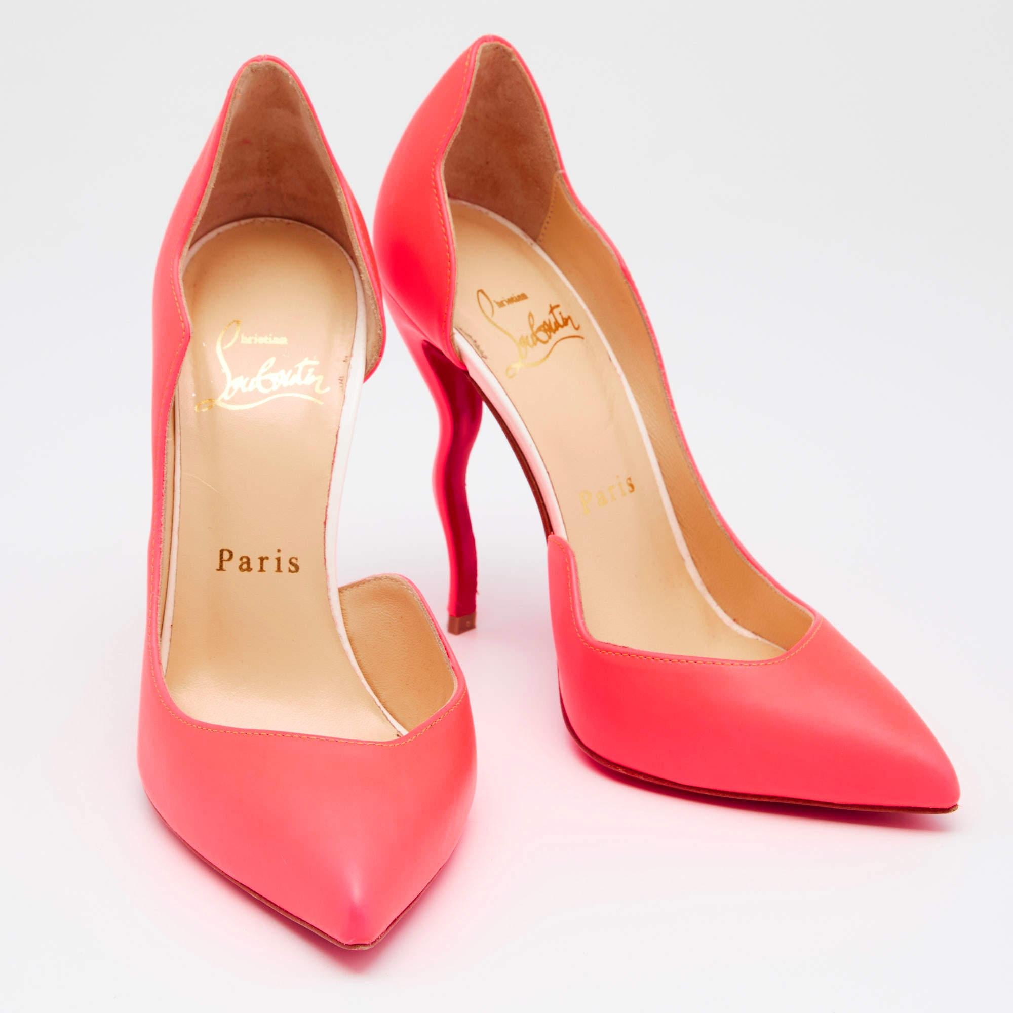 Women's Christian Louboutin Neon Pink Leather Dalida D'orsay Pumps Size 35 For Sale