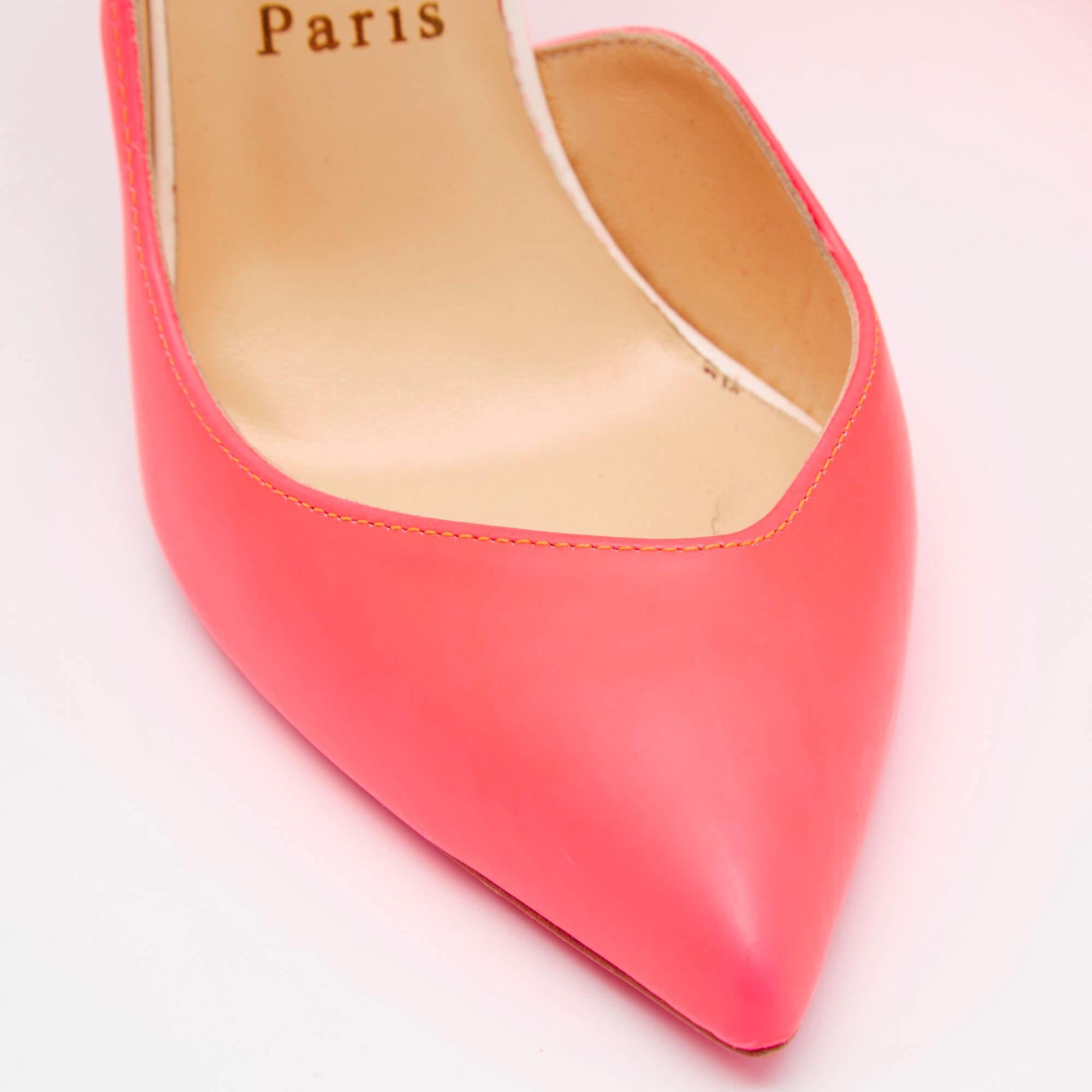 Christian Louboutin Neon Pink Leather Dalida D'orsay Pumps Size 35 For Sale 1