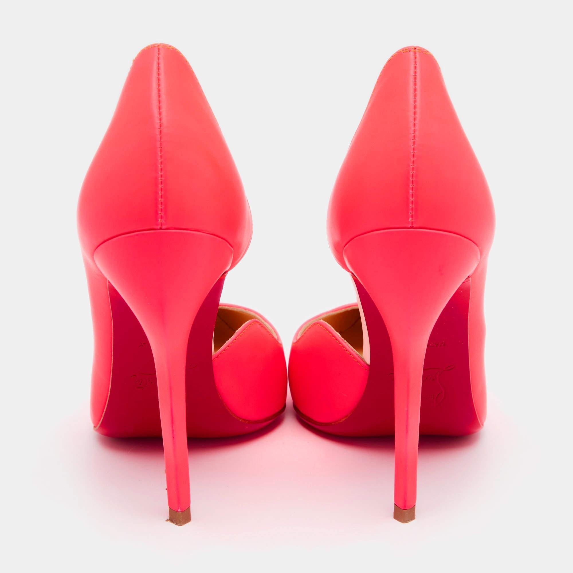 Christian Louboutin Neon Pink Leather Dalida D'orsay Pumps Size 35 For Sale 2