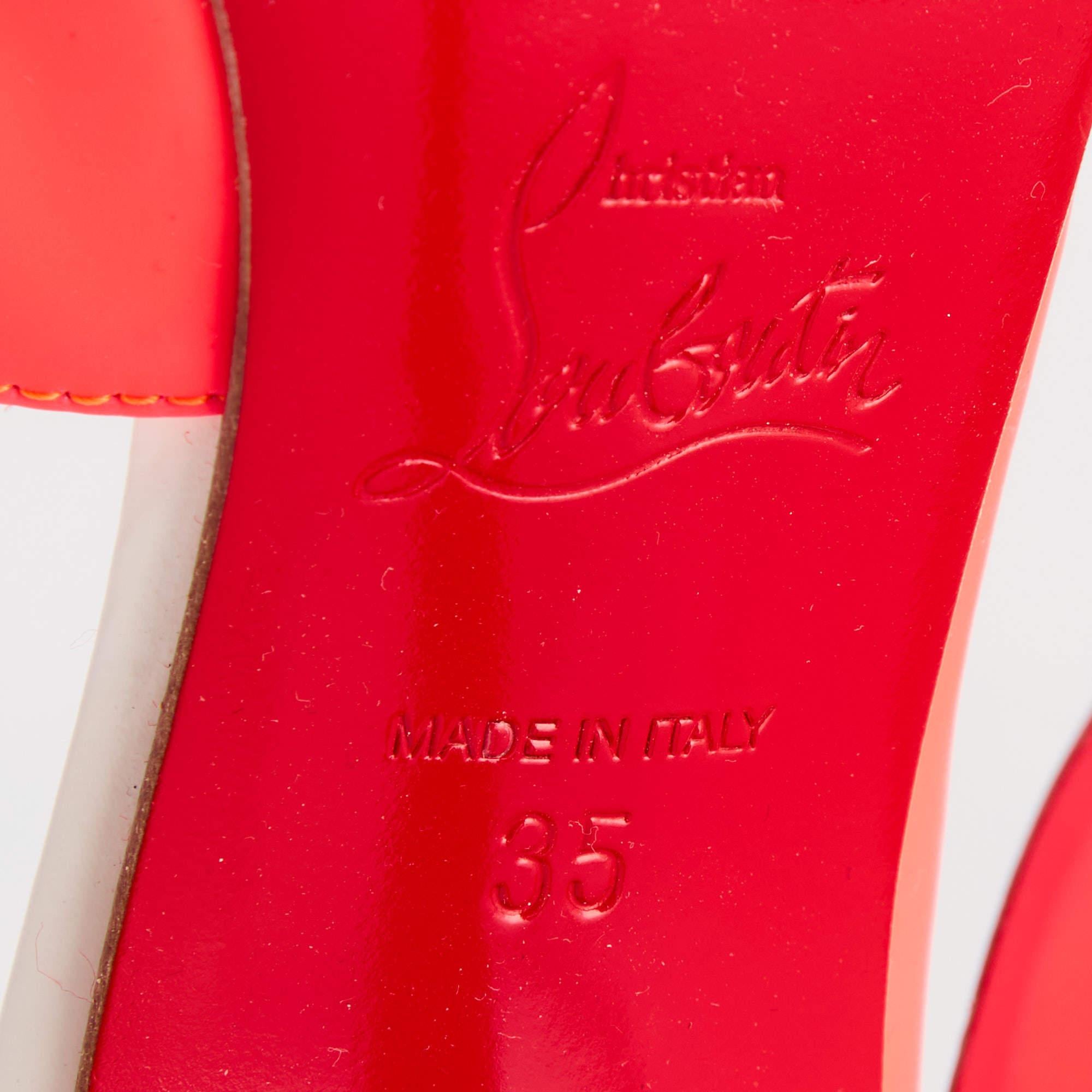 Christian Louboutin Neon Pink Leather Dalida D'orsay Pumps Size 35 For Sale 4