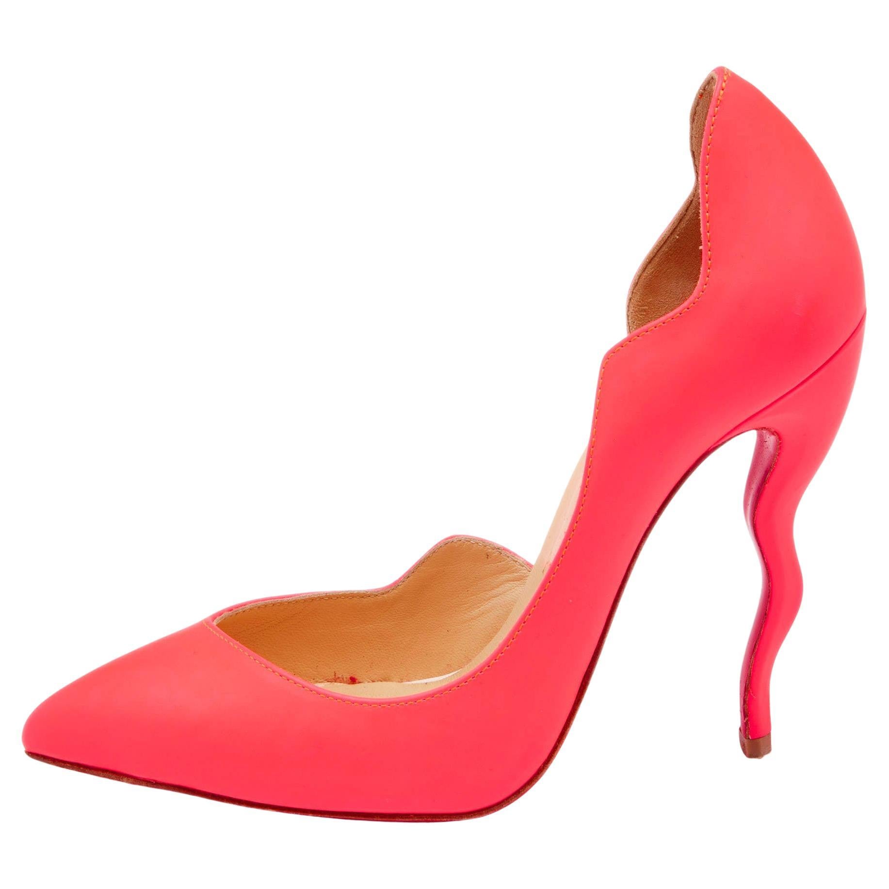 Christian Louboutin Neon Pink Leather Dalida D'orsay Pumps Size 35 For Sale