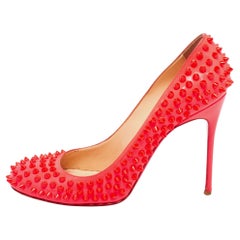 Christian Louboutin Neon Pink Leather Fifi Spike Pumps Size 40.5