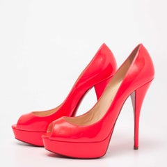 Christian Louboutin Neon Pink Leather Lady Peep Toe Platform Pumps Size 37
