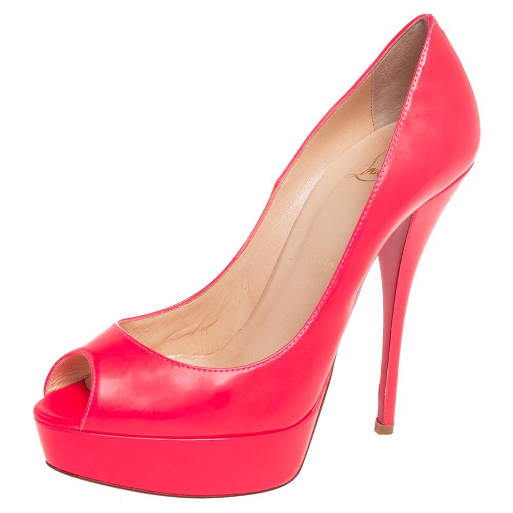 Christian Louboutin Pink Patent Leather Simple Platform Pumps Size 40 ...