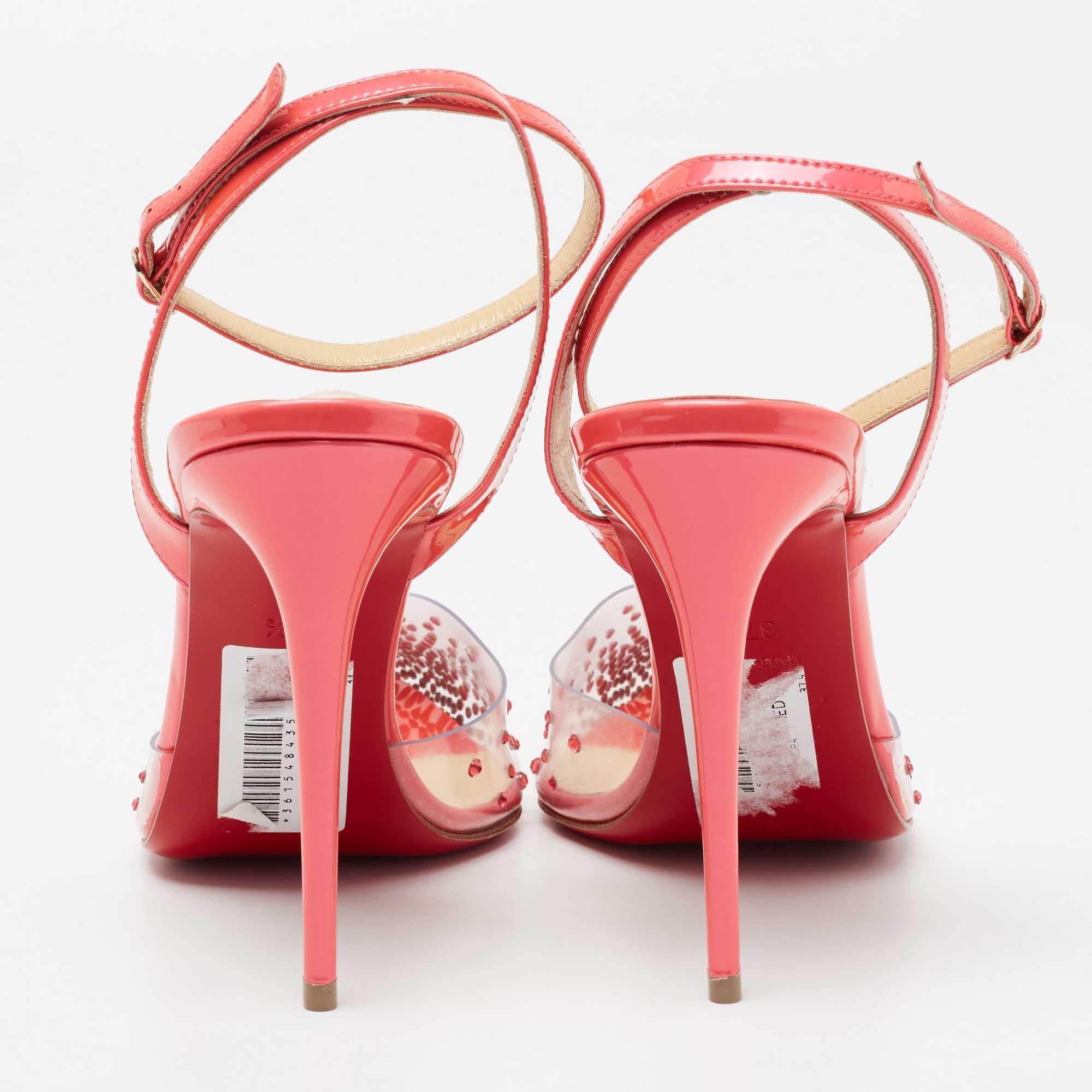 Christian Louboutin Neon Pink Patent Leather and PVC Spikaqueen  Size 37.5 2