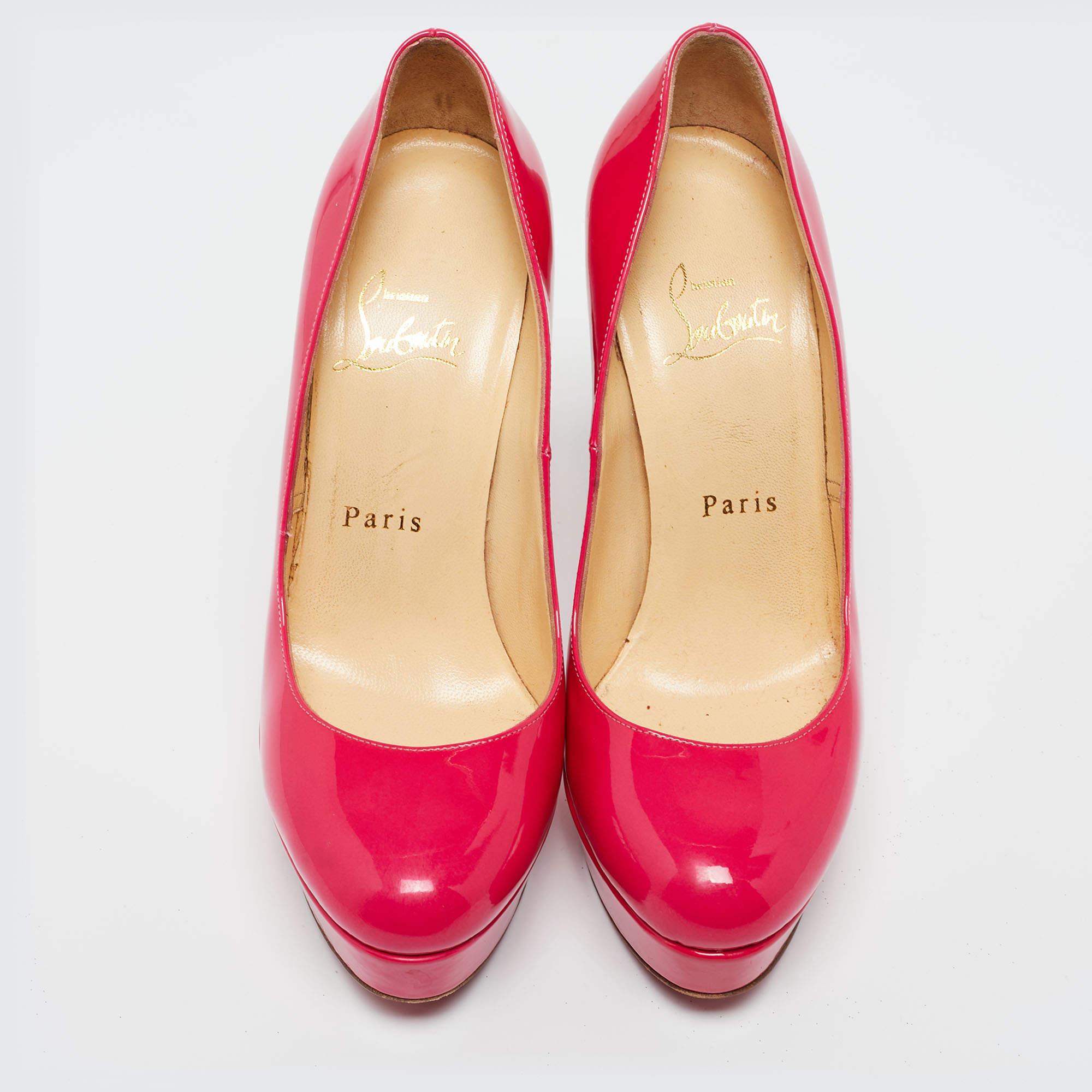 Christian Louboutin Neon Pink Patent Leather Bianca Pumps Size 36 In Good Condition For Sale In Dubai, Al Qouz 2
