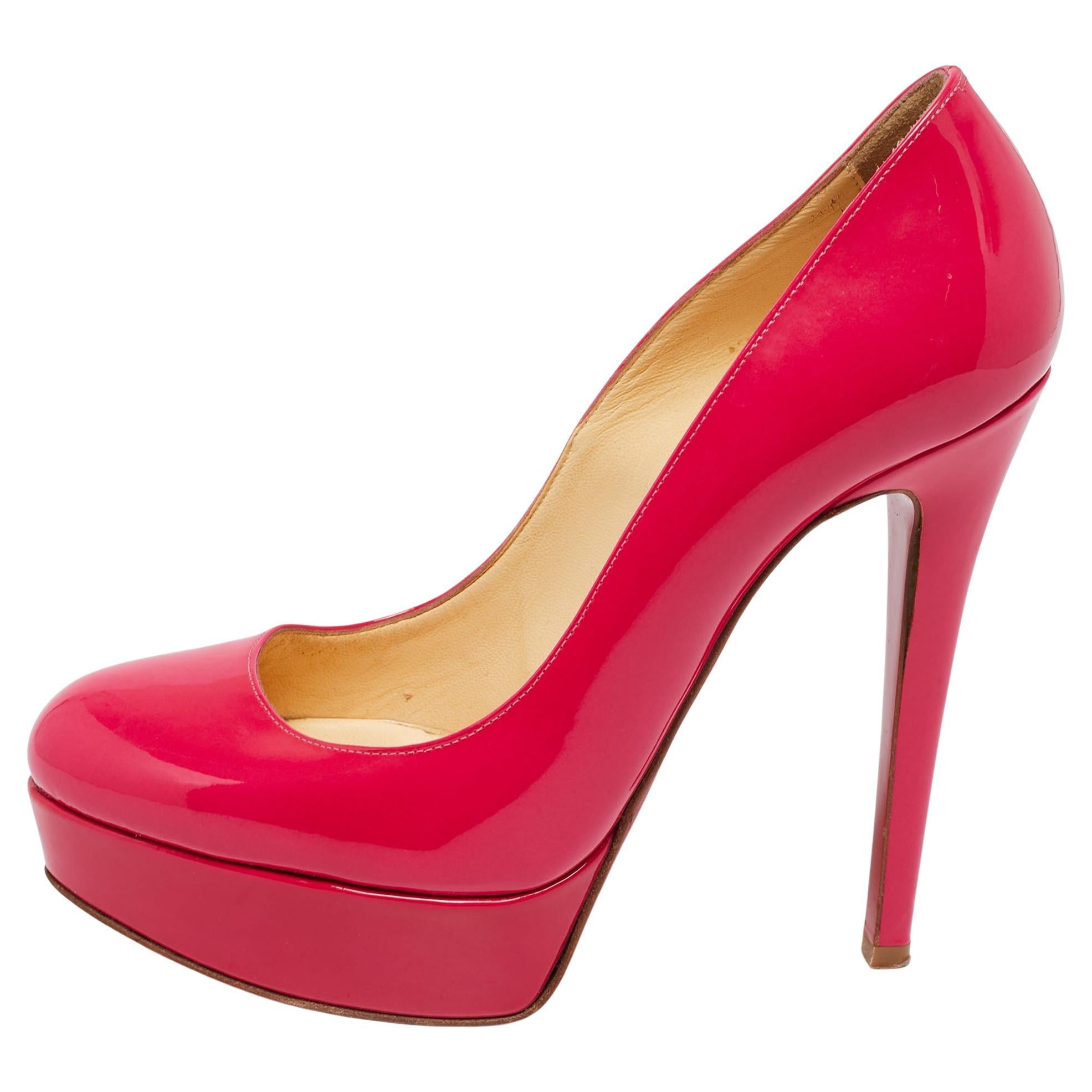 Christian Louboutin Neon Pink Patent Leather Bianca Pumps Size 36 For Sale