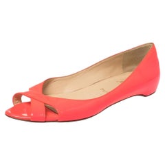 Christian Louboutin Neon Pink Patent Leather Croisette Flats Size 38.5