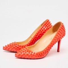 Christian Louboutin Neon Pink Patent Leather Pigalle Spikes Pumps Size 35.5