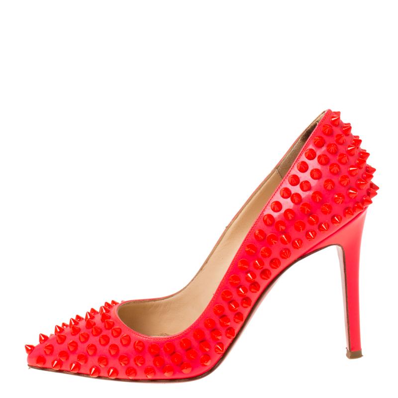 Christian Louboutin Neon Pink Patent Leather Pigalle Spikes Pumps Size 35.5 3