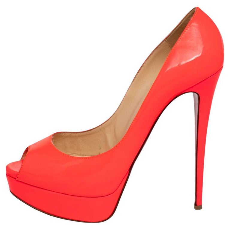 Christian Louboutin Neon Pink Patent Leather Very Prive Peep Toe Pumps ...