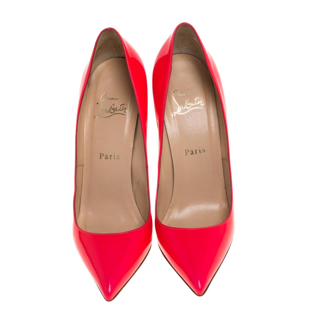 Christian Louboutin's one of the most loved styles is So Kate, named after the English model, actress, and businesswoman, Kate Moss. These So Kate pumps are rendered in neon pink patent leather flaunting well-cut vamps, pointed toes, and 12 cm heels