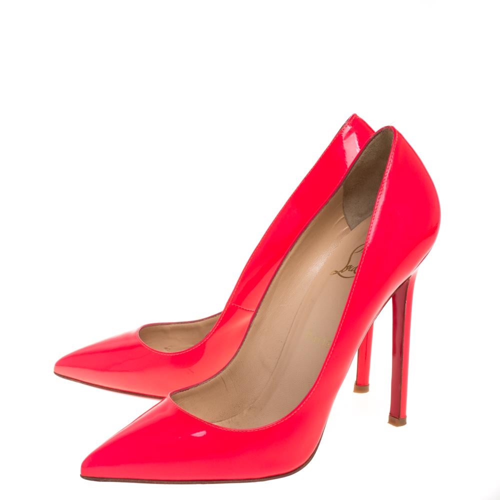 Women's Christian Louboutin Neon Pink Patent So Kate Pointed Toe Pump Size 37.5