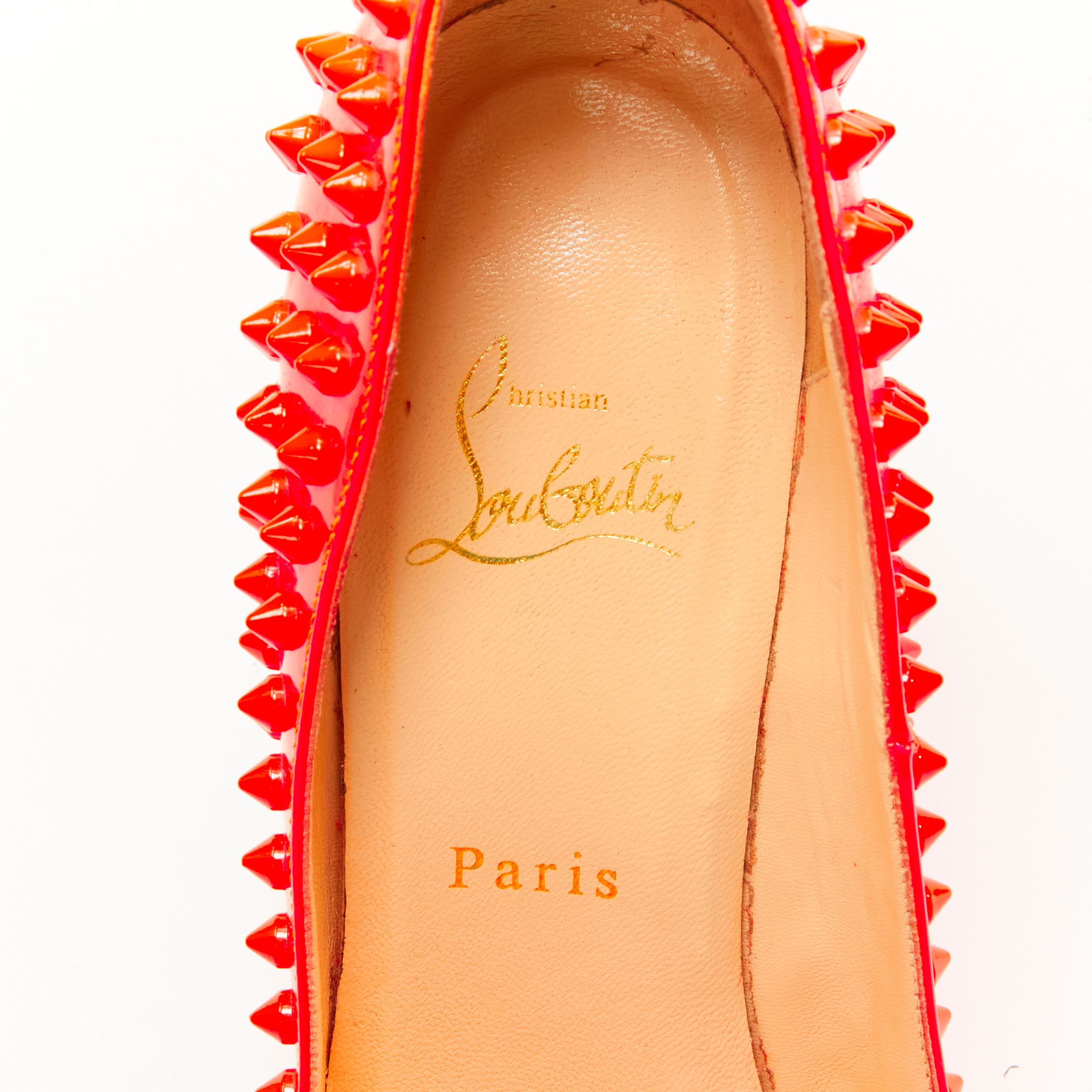 CHRISTIAN LOUBOUTIN neon pink patent spike stud point toe pigalle pump EU37.5 6