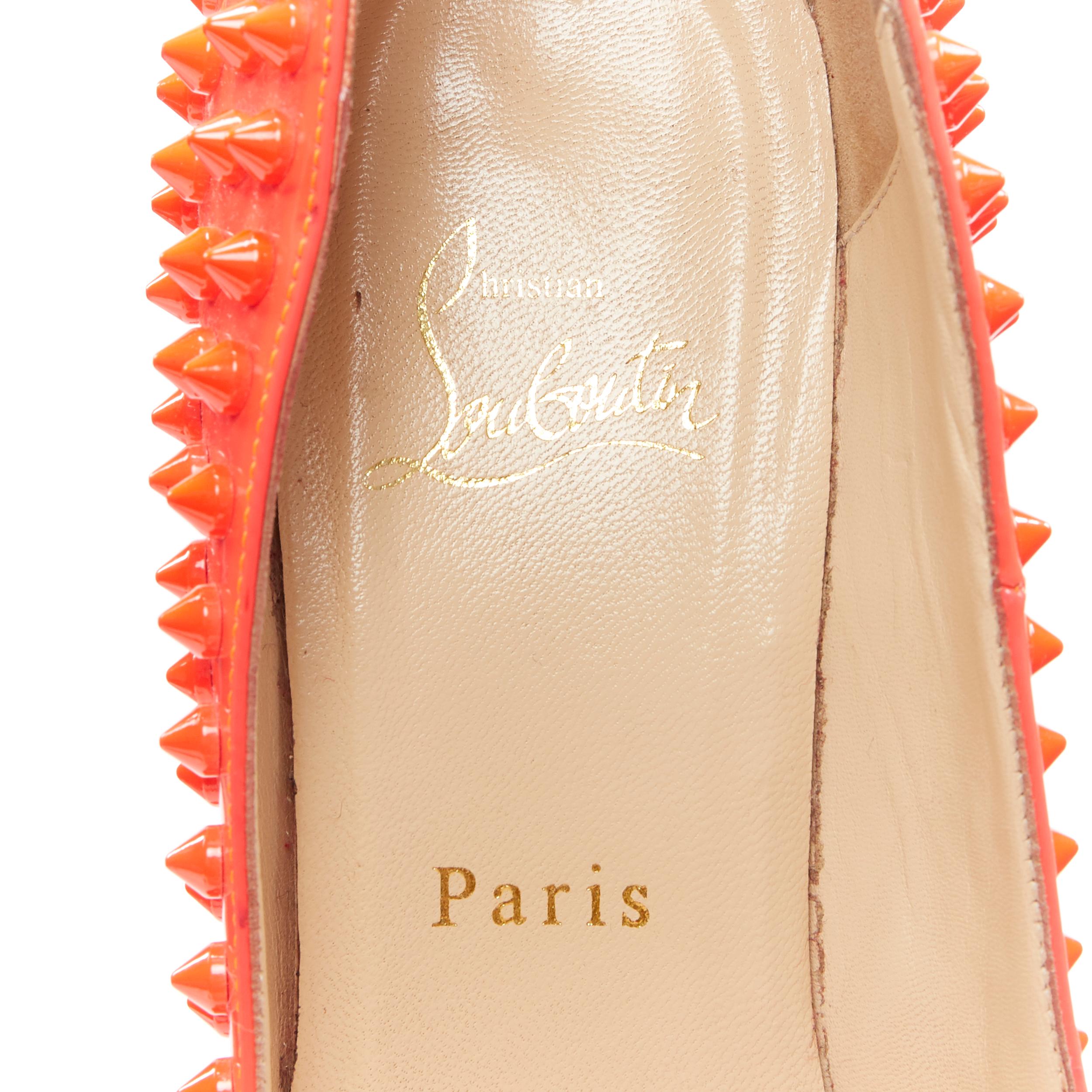 CHRISTIAN LOUBOUTIN neon pink patent spike stud point toe pigalle pump EU37.5 3