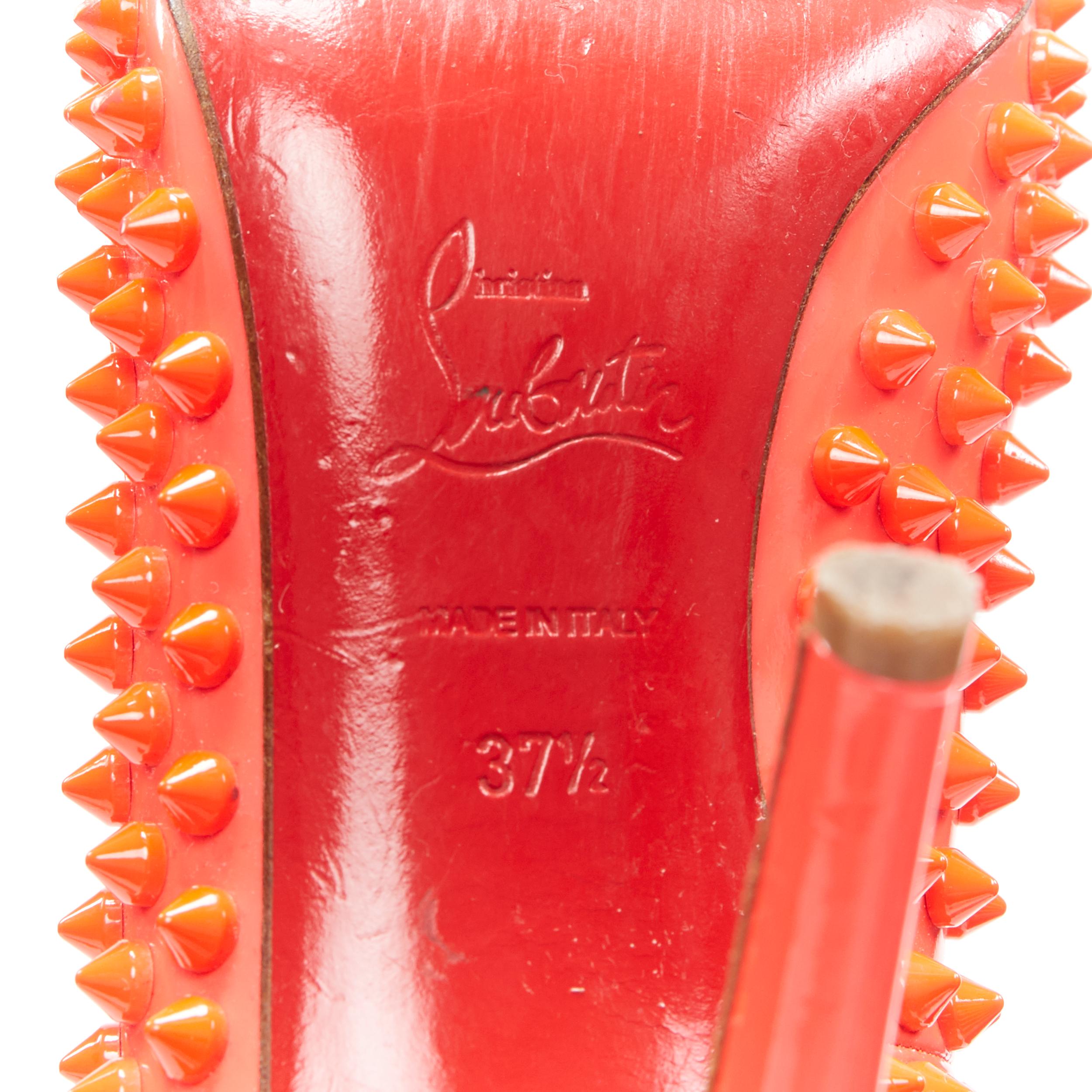 CHRISTIAN LOUBOUTIN neon pink patent spike stud point toe pigalle pump EU37.5 4