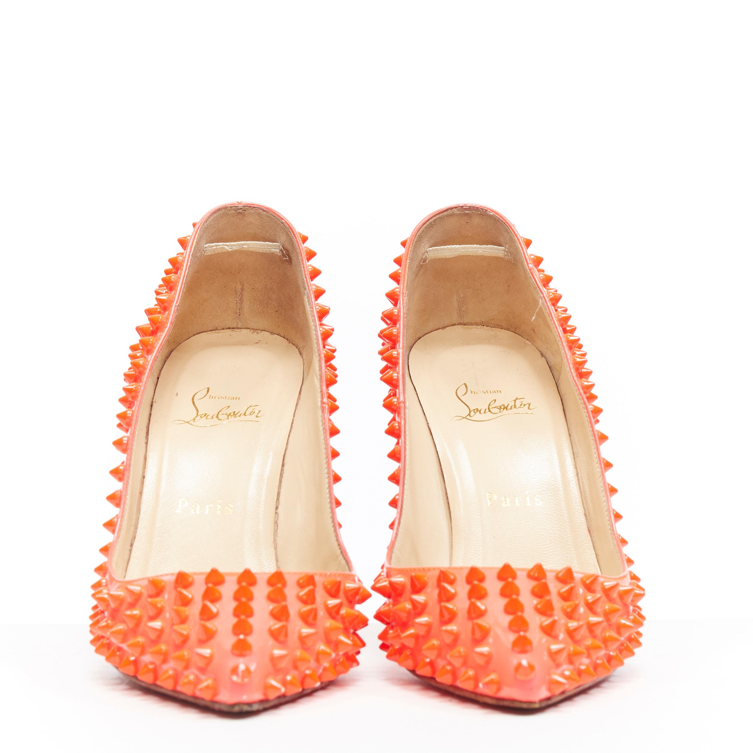 CHRISTIAN LOUBOUTIN neon pink patent spike stud point toe pigalle pump ...