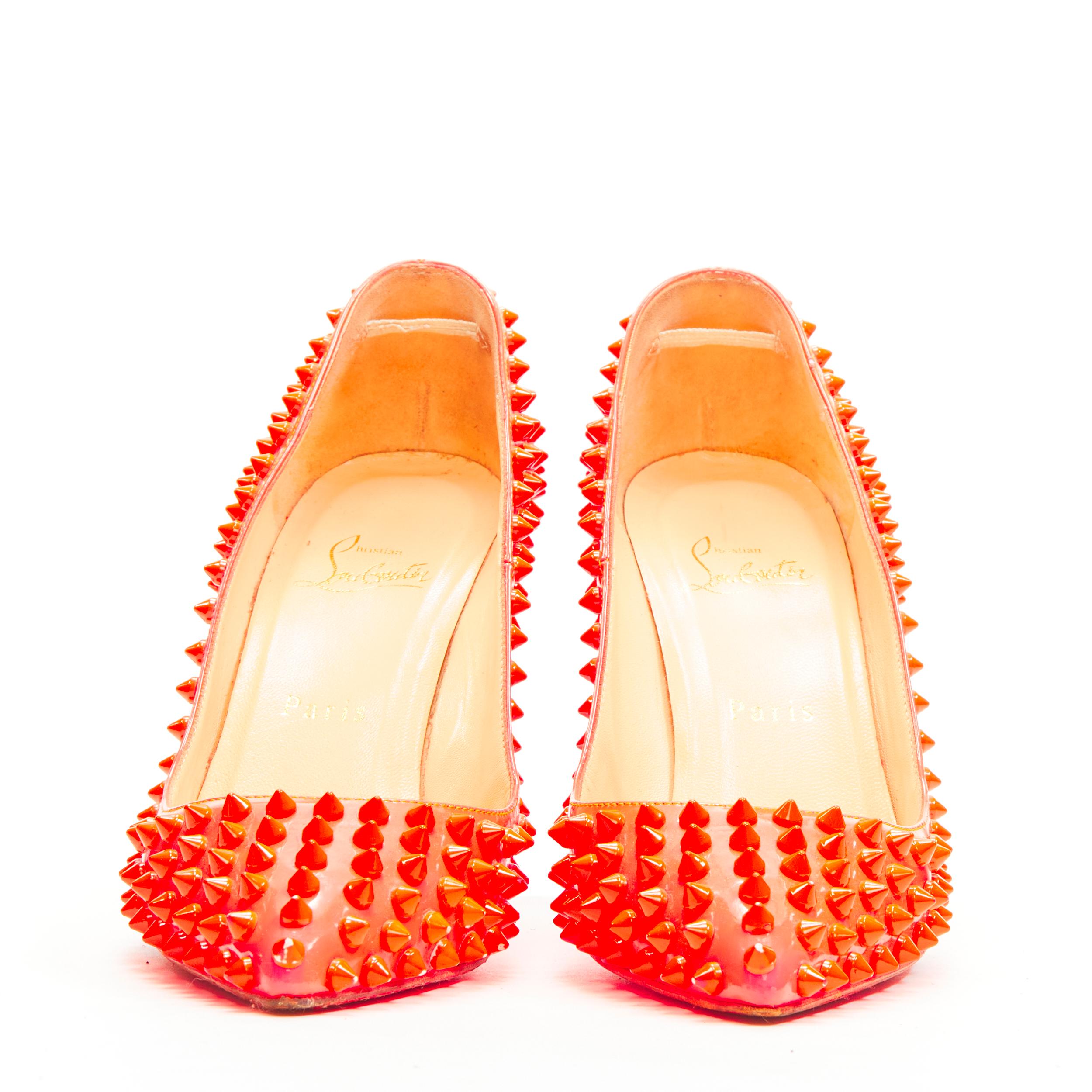 CHRISTIAN LOUBOUTIN neon pink patent spike stud point toe pigalle pump EU37.5 In Good Condition In Hong Kong, NT
