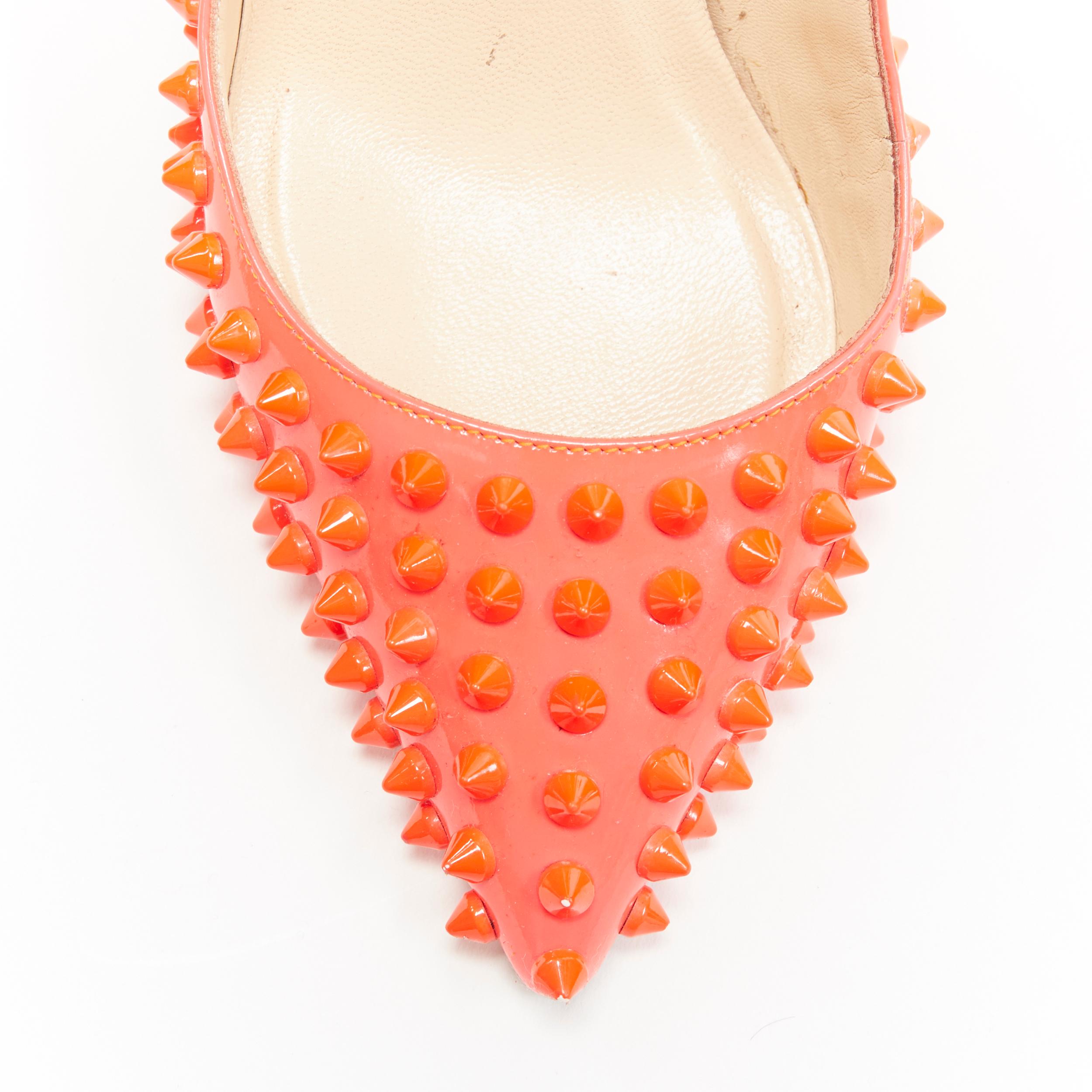 CHRISTIAN LOUBOUTIN neon pink patent spike stud point toe pigalle pump EU37.5 In Fair Condition In Hong Kong, NT