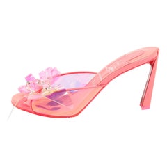 Christian Louboutin Neon Pink PVC Embellished Alyah Slide Sandals Size 38