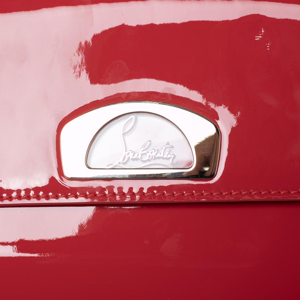 Christian Louboutin Neon Red Patent Leather Vero Dodat Chain Clutch 6