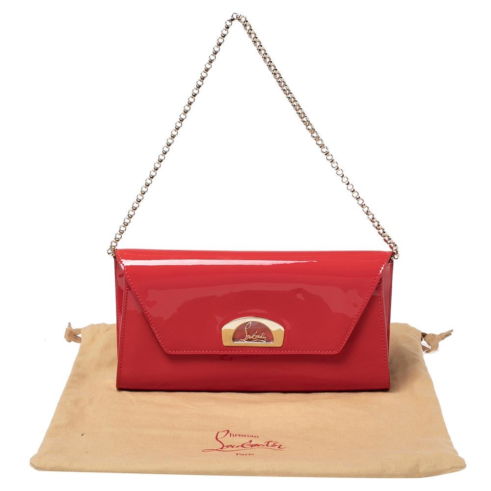 Christian Louboutin Neon Red Patent Leather Vero Dodat Chain Clutch 7