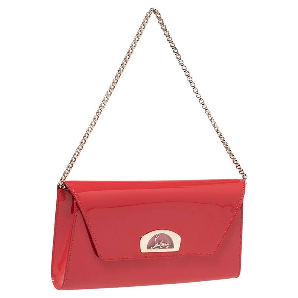 Christian Louboutin Neon Red Patent Leather Vero Dodat Chain Clutch 1