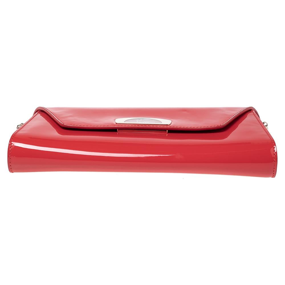 Christian Louboutin Neon Red Patent Leather Vero Dodat Chain Clutch 3