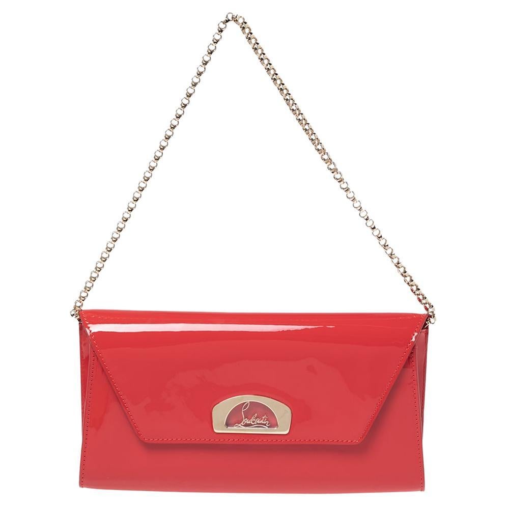 Christian Louboutin Neon Red Patent Leather Vero Dodat Chain Clutch