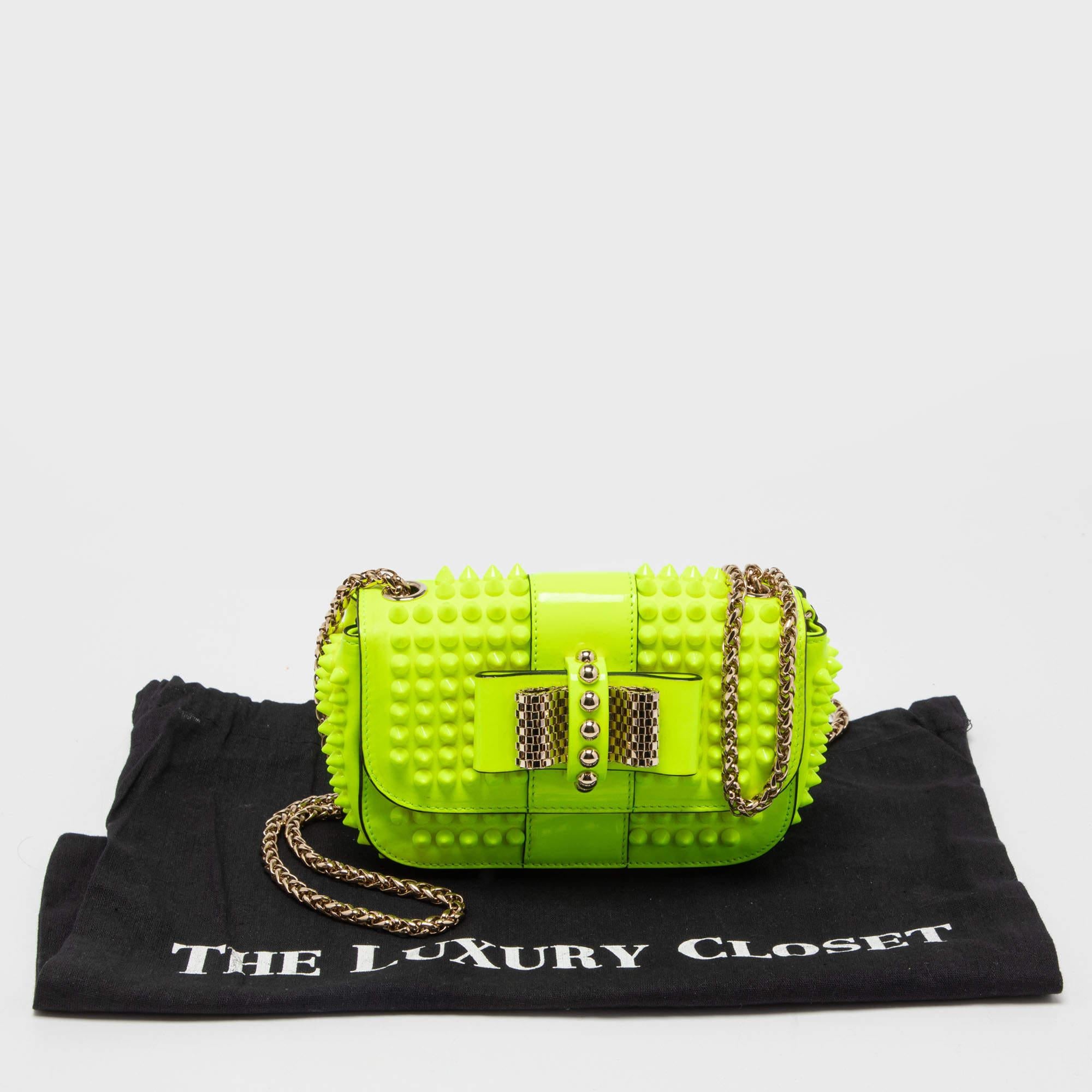 Christian Louboutin Neon Yellow Leather Mini Spiked Sweet Charity Crossbody Bag 7