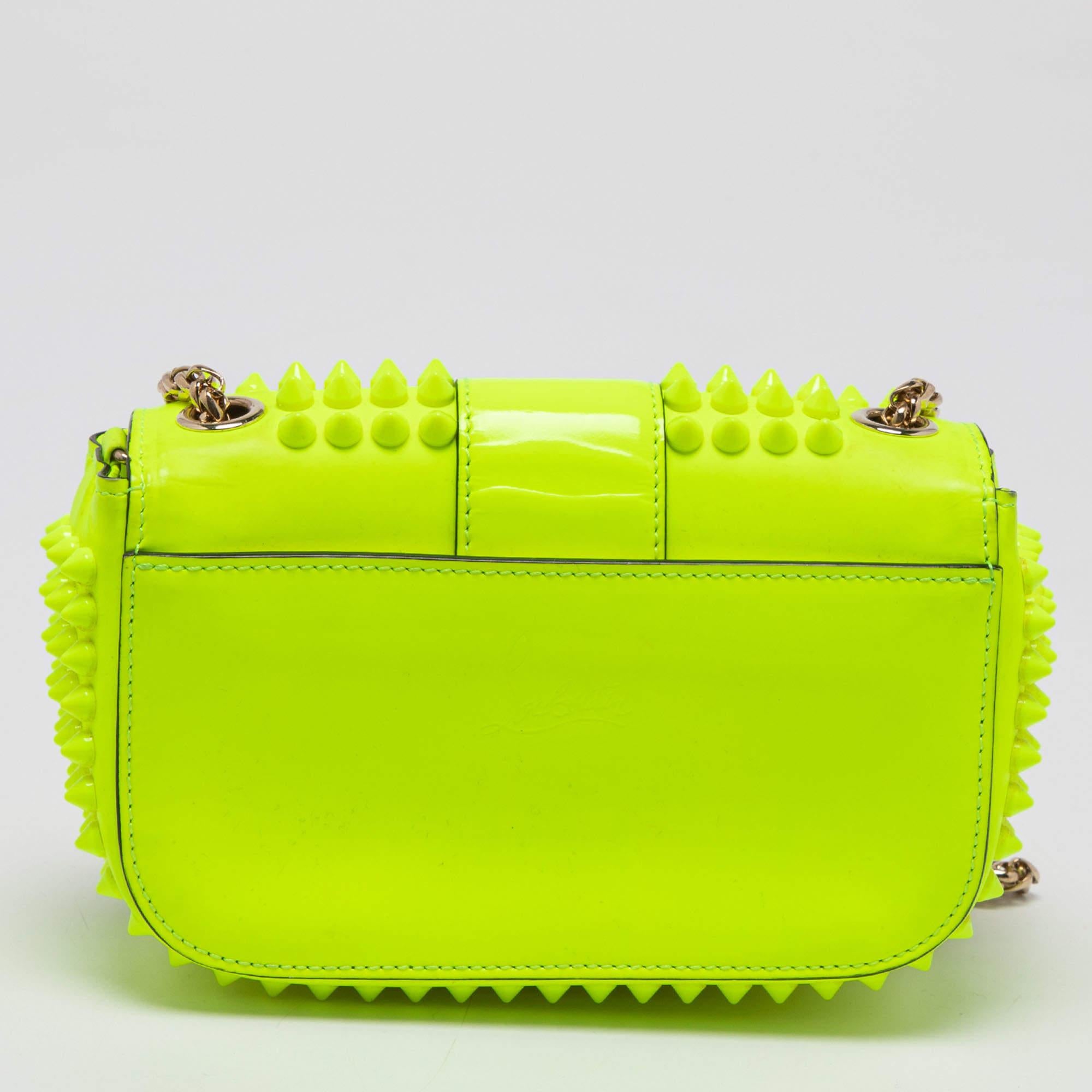 Women's Christian Louboutin Neon Yellow Leather Mini Spiked Sweet Charity Crossbody Bag