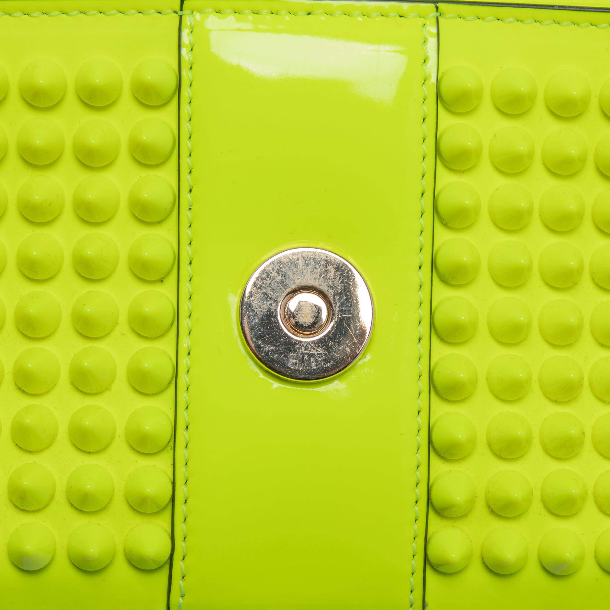 Christian Louboutin Neon Yellow Leather Mini Spiked Sweet Charity Crossbody Bag 2